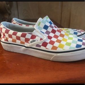Rainbow checkerboard slip on vans